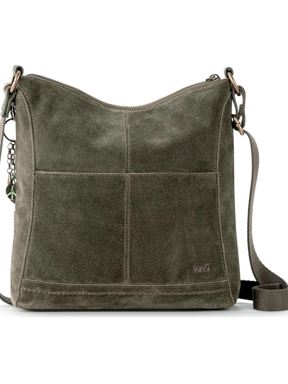 Suede Crossbody Shoulder Bag - Olive Green - Picture 6 of 13